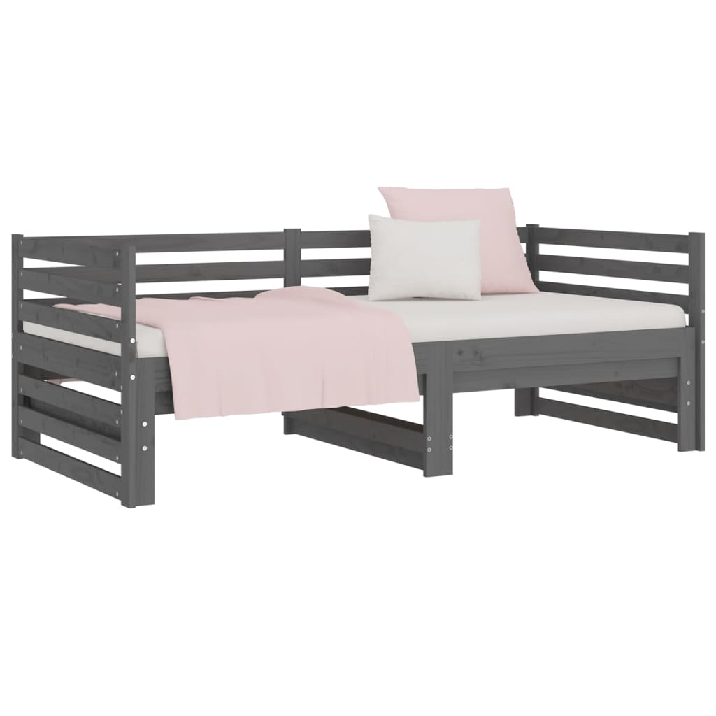 Pull-out Day Bed Grey 2x(92x187) cm Single Size Solid Wood Pine