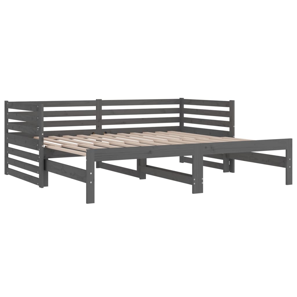 Pull-out Day Bed Grey 2x(92x187) cm Single Size Solid Wood Pine