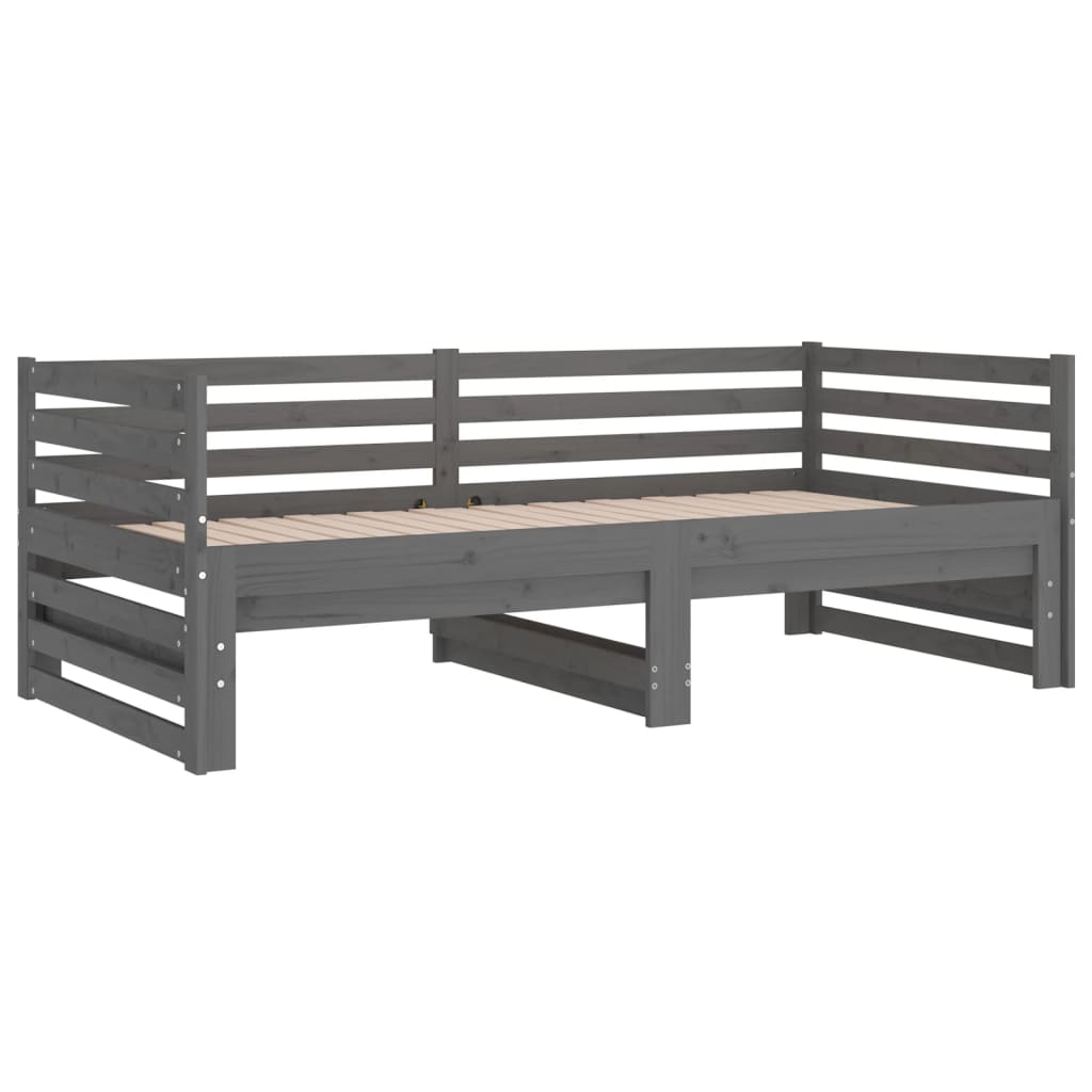 Pull-out Day Bed Grey 2x(92x187) cm Single Size Solid Wood Pine