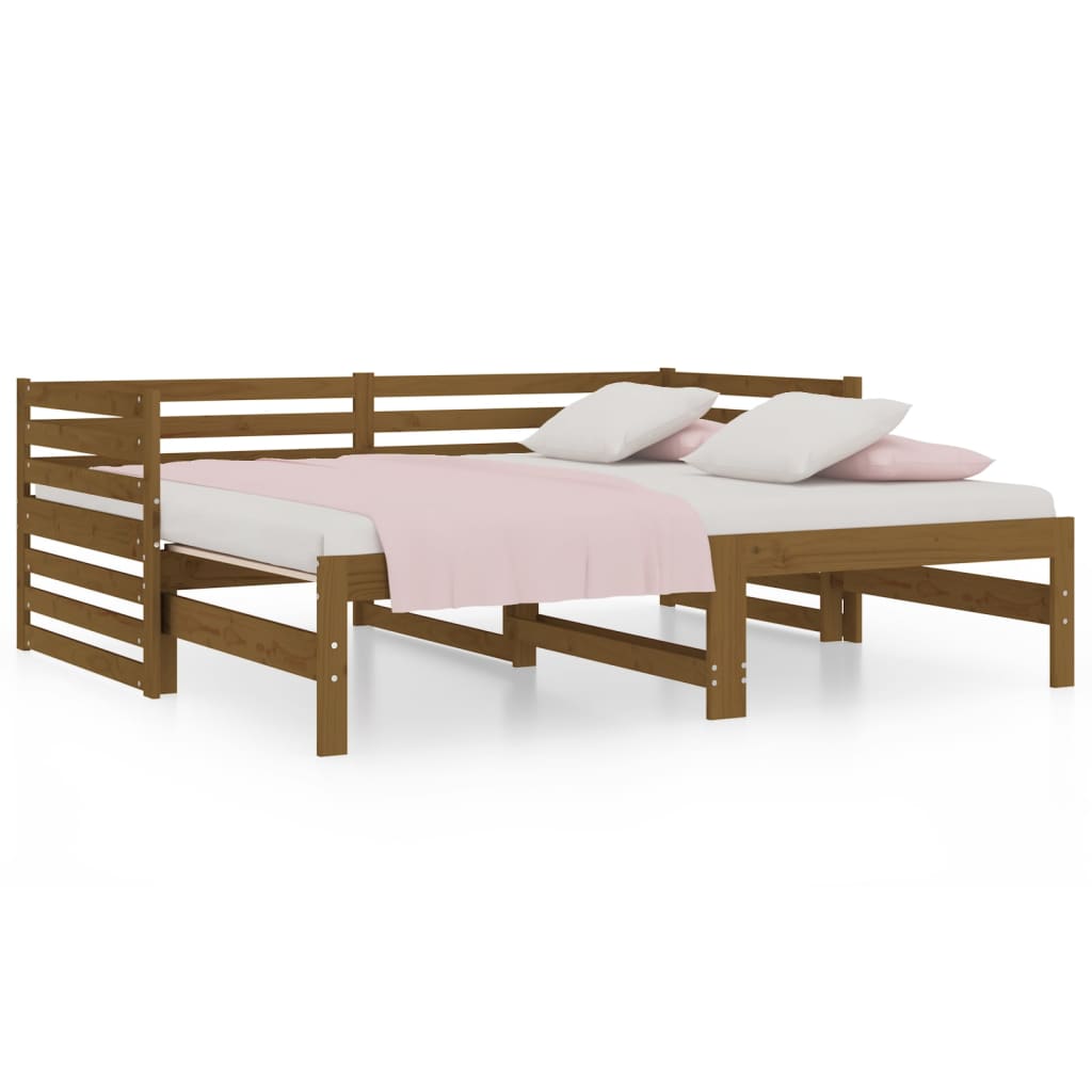 Pull-out Day Bed Honey Brown 2x(92x187) cm Single Size Solid Wood Pine