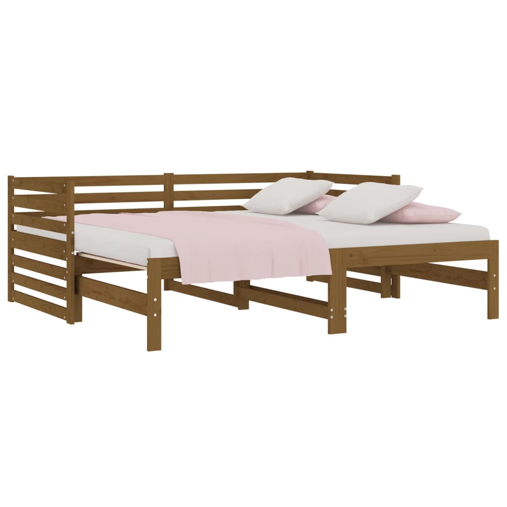 Pull-out Day Bed Honey Brown 2x(92x187) cm Single Size Solid Wood Pine