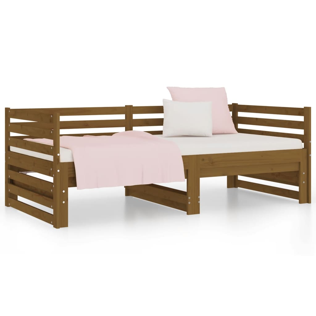 Pull-out Day Bed Honey Brown 2x(92x187) cm Single Size Solid Wood Pine