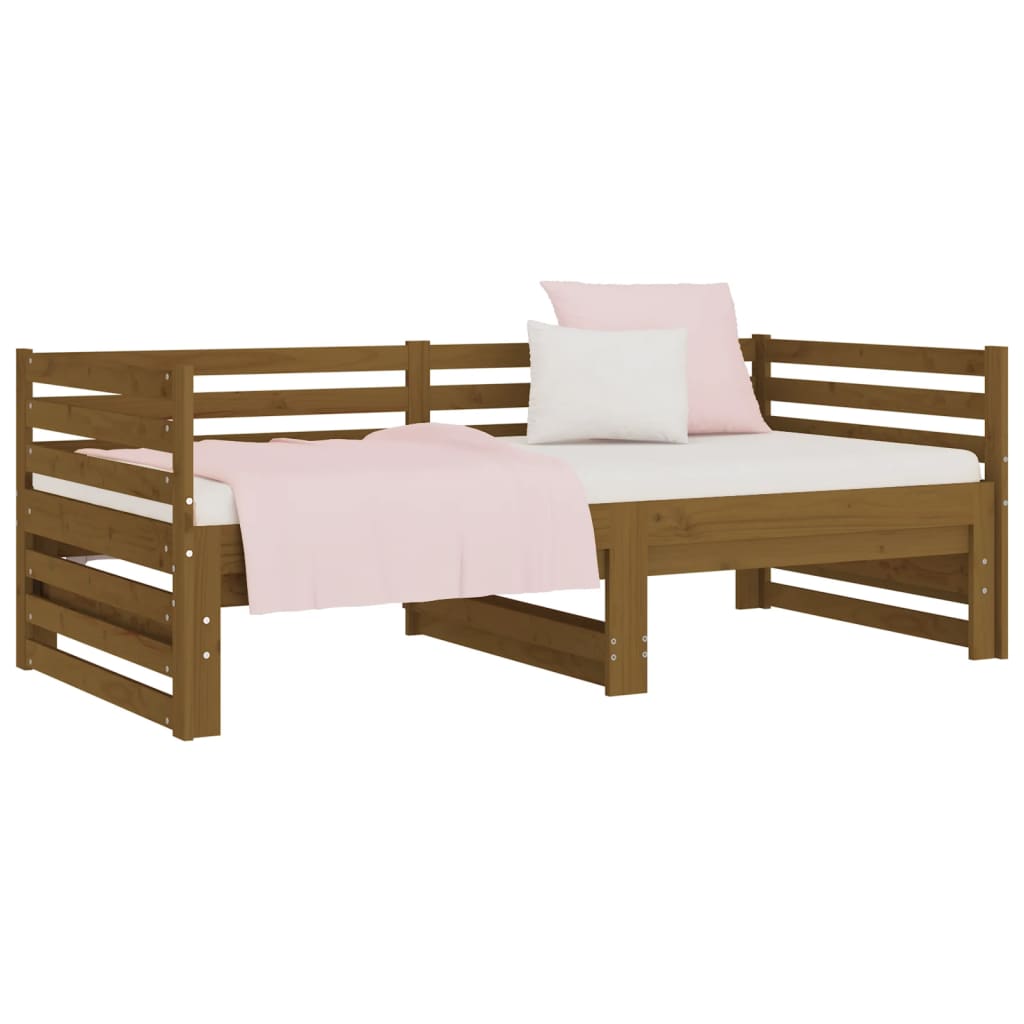 Pull-out Day Bed Honey Brown 2x(92x187) cm Single Size Solid Wood Pine