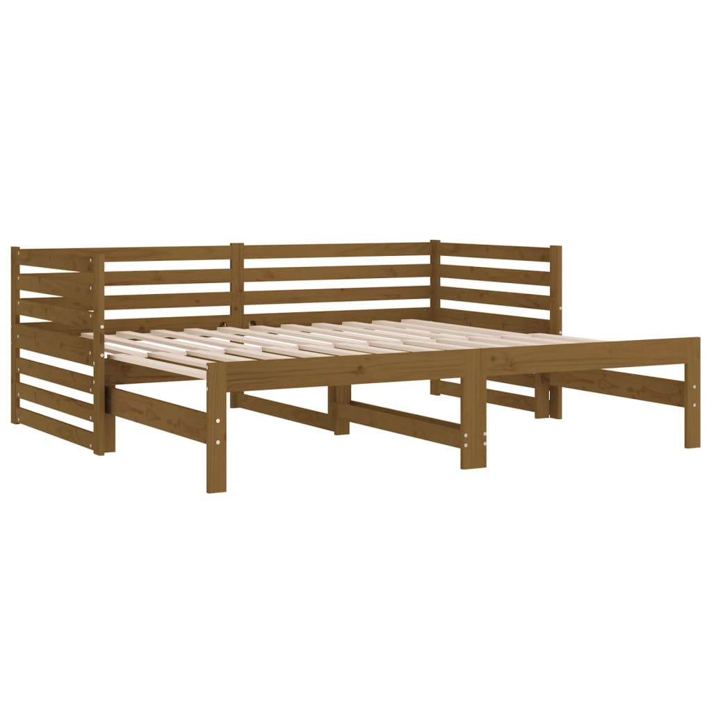 Pull-out Day Bed Honey Brown 2x(92x187) cm Single Size Solid Wood Pine