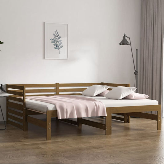 Pull-out Day Bed Honey Brown 2x(92x187) cm Single Size Solid Wood Pine