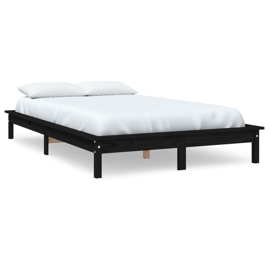 Bed Frame Black 153x203 cm Solid Wood Pine Queen Size