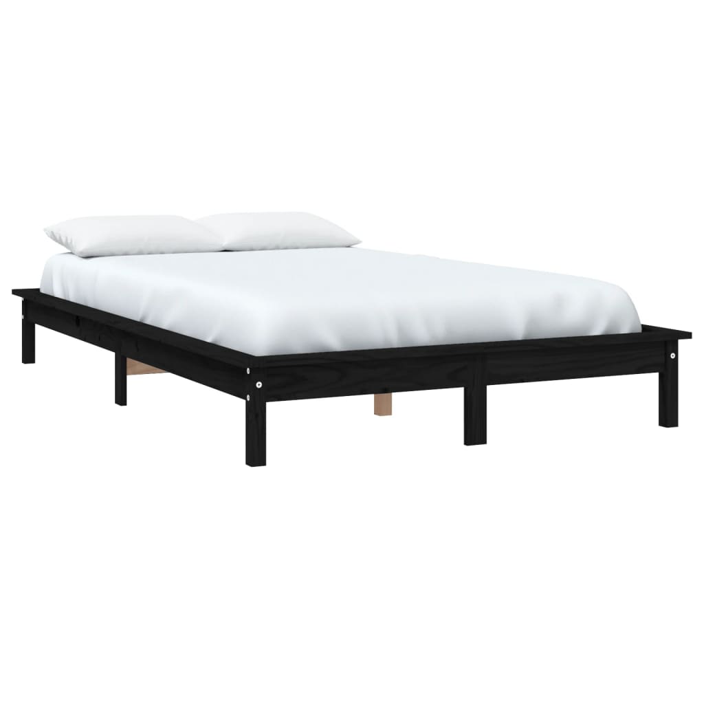 Bed Frame Black 153x203 cm Solid Wood Pine Queen Size