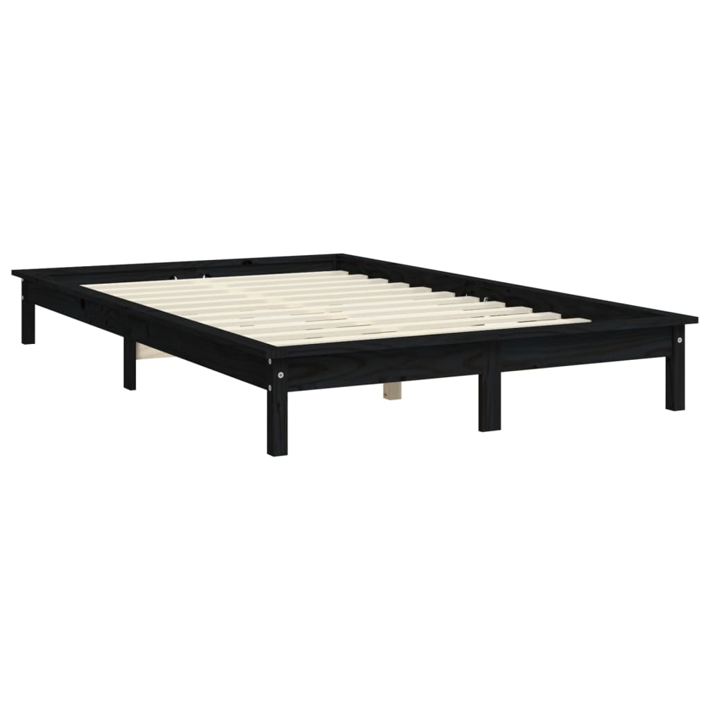 Bed Frame Black 153x203 cm Solid Wood Pine Queen Size