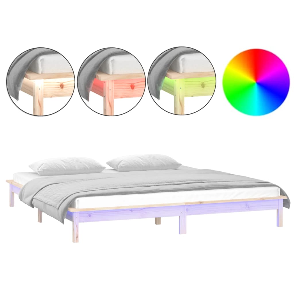 LED Bed Frame 153x203 cm Queen Size Solid Wood