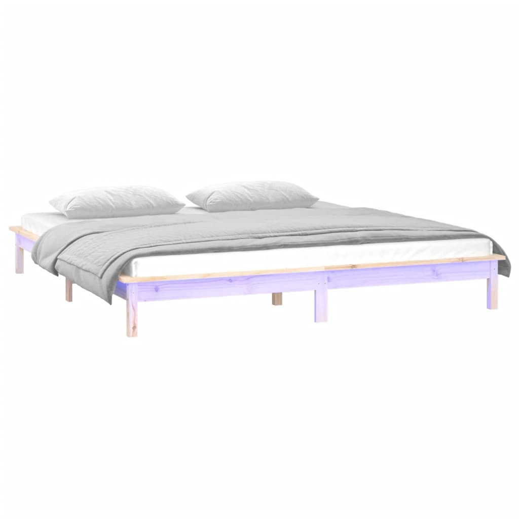 LED Bed Frame 153x203 cm Queen Size Solid Wood