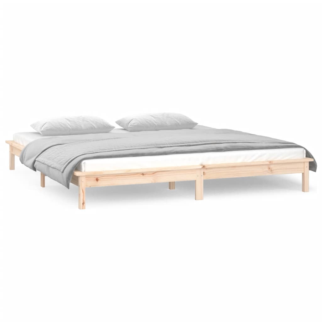 LED Bed Frame 153x203 cm Queen Size Solid Wood