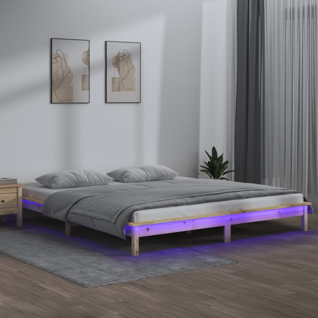 LED Bed Frame 153x203 cm Queen Size Solid Wood