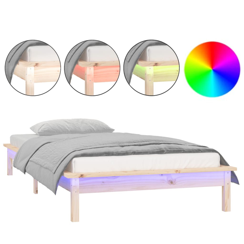 LED Bed Frame 92x187 cm Single Size Solid Wood