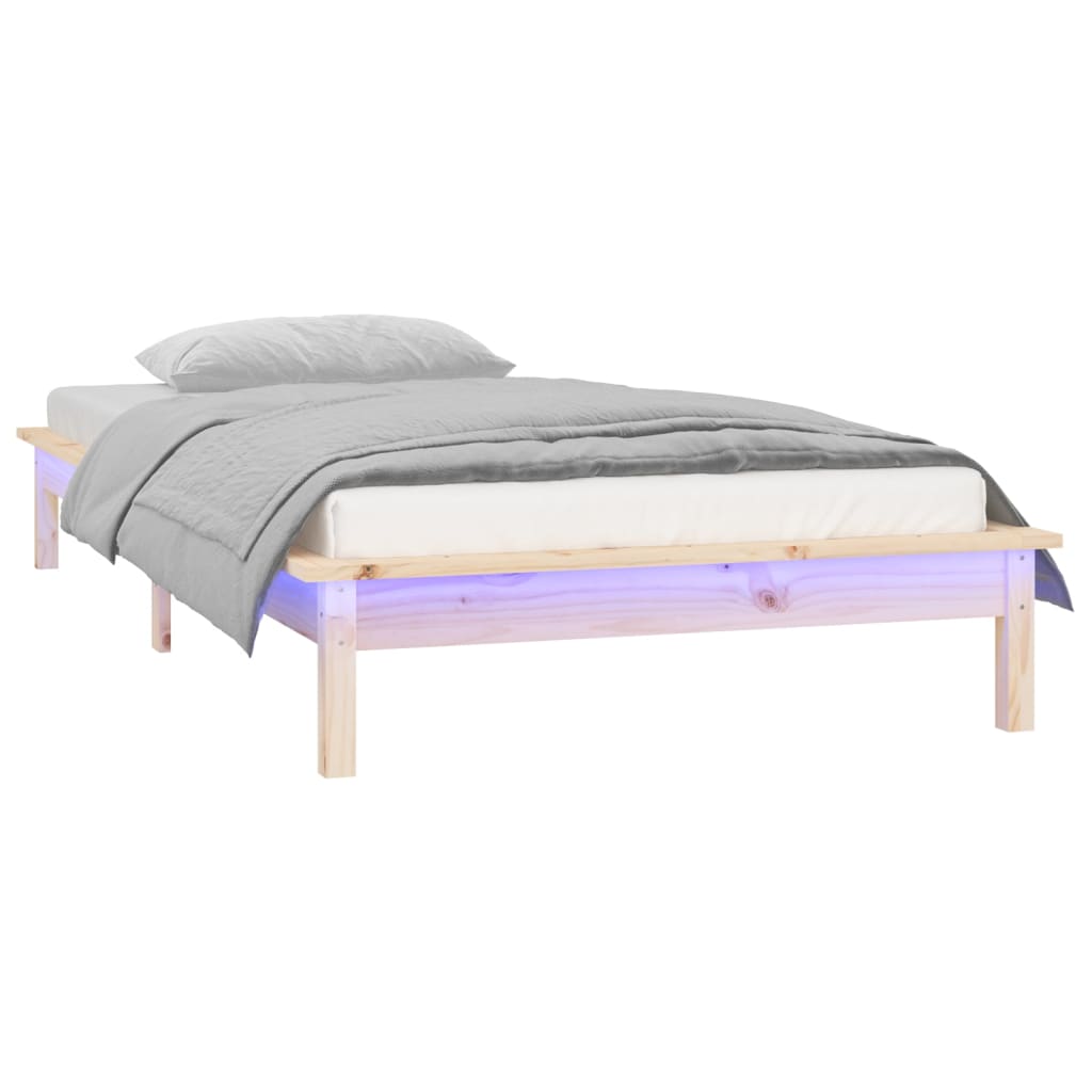 LED Bed Frame 92x187 cm Single Size Solid Wood