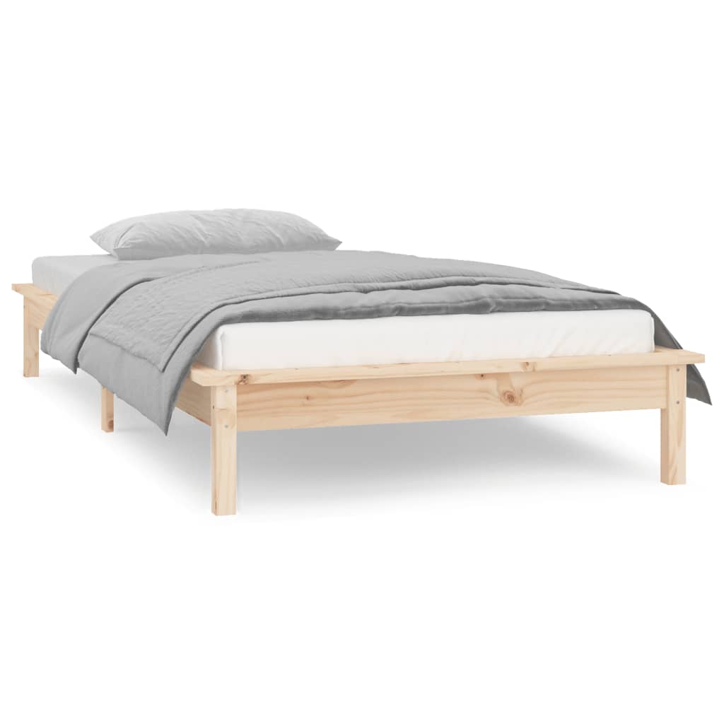 LED Bed Frame 92x187 cm Single Size Solid Wood