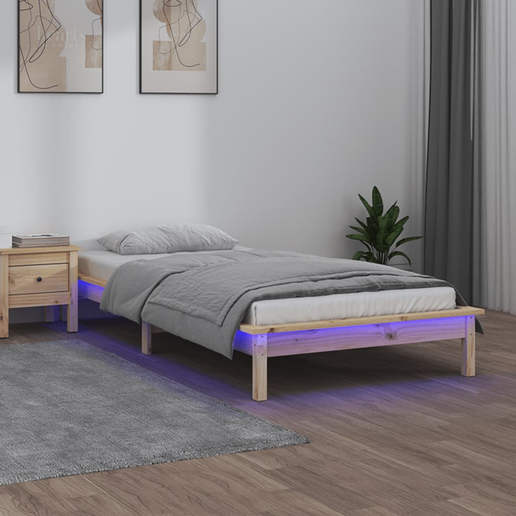 LED Bed Frame 92x187 cm Single Size Solid Wood