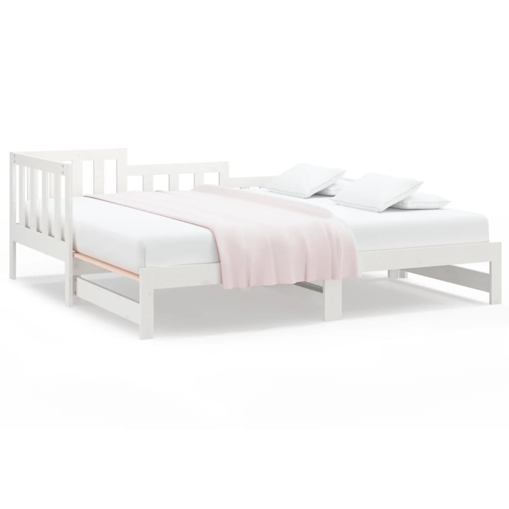 Pull-out Day Bed White 2x(92x187) cm Single Size Solid Wood Pine