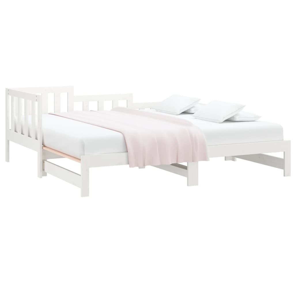 Pull-out Day Bed White 2x(92x187) cm Single Size Solid Wood Pine