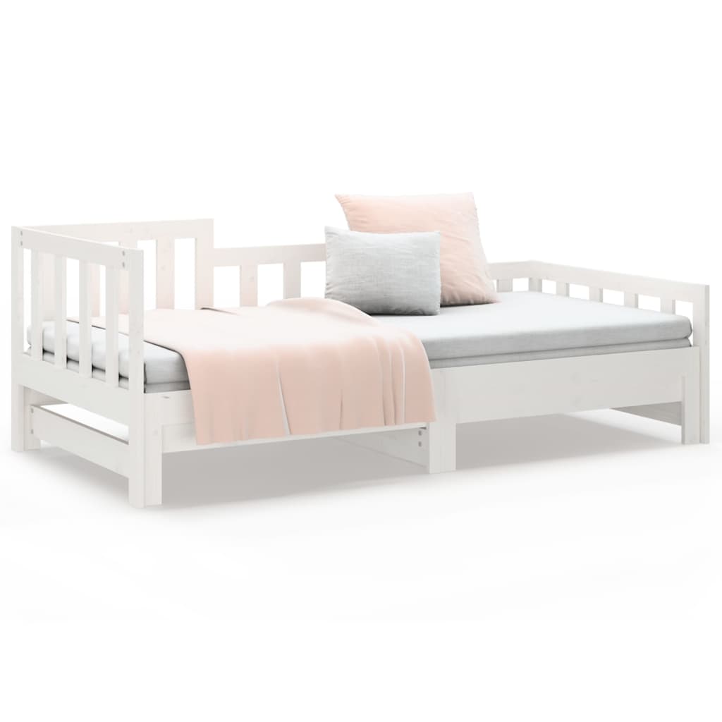 Pull-out Day Bed White 2x(92x187) cm Single Size Solid Wood Pine