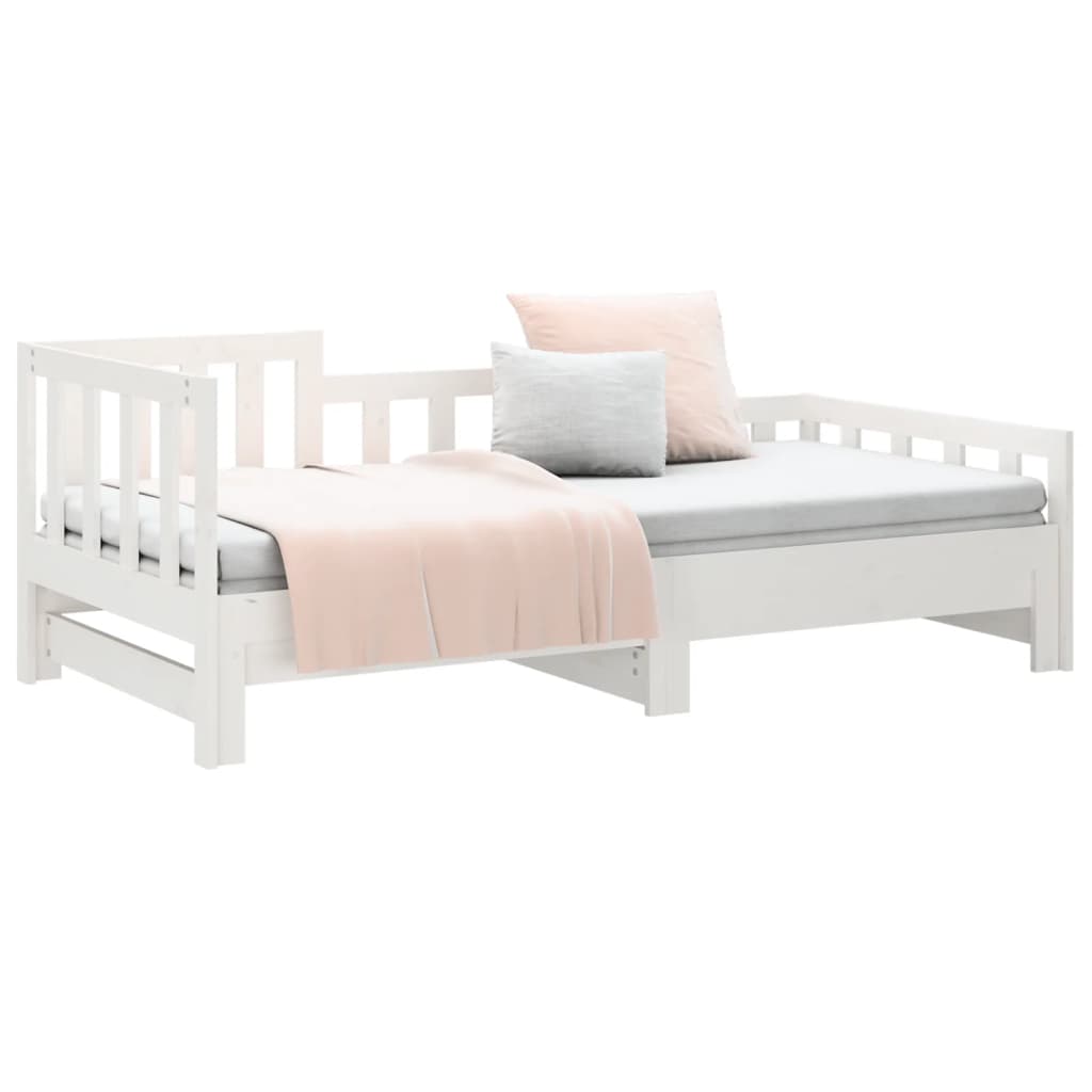 Pull-out Day Bed White 2x(92x187) cm Single Size Solid Wood Pine