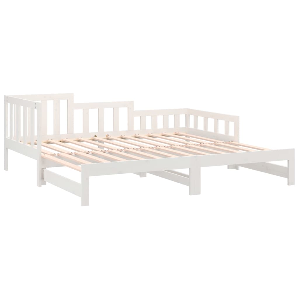 Pull-out Day Bed White 2x(92x187) cm Single Size Solid Wood Pine