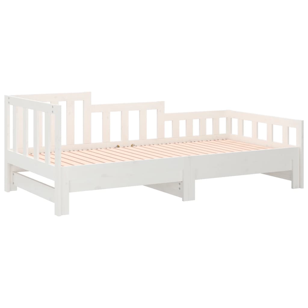 Pull-out Day Bed White 2x(92x187) cm Single Size Solid Wood Pine