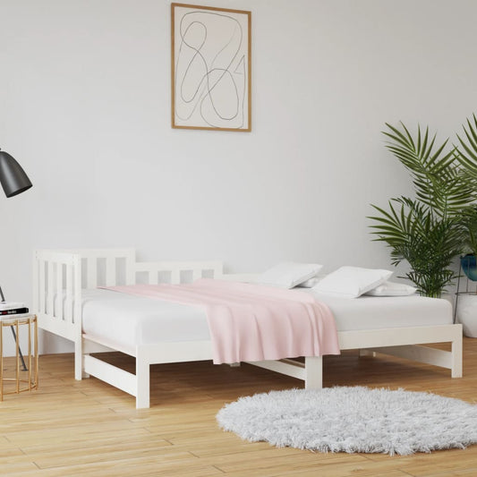 Pull-out Day Bed White 2x(92x187) cm Single Size Solid Wood Pine