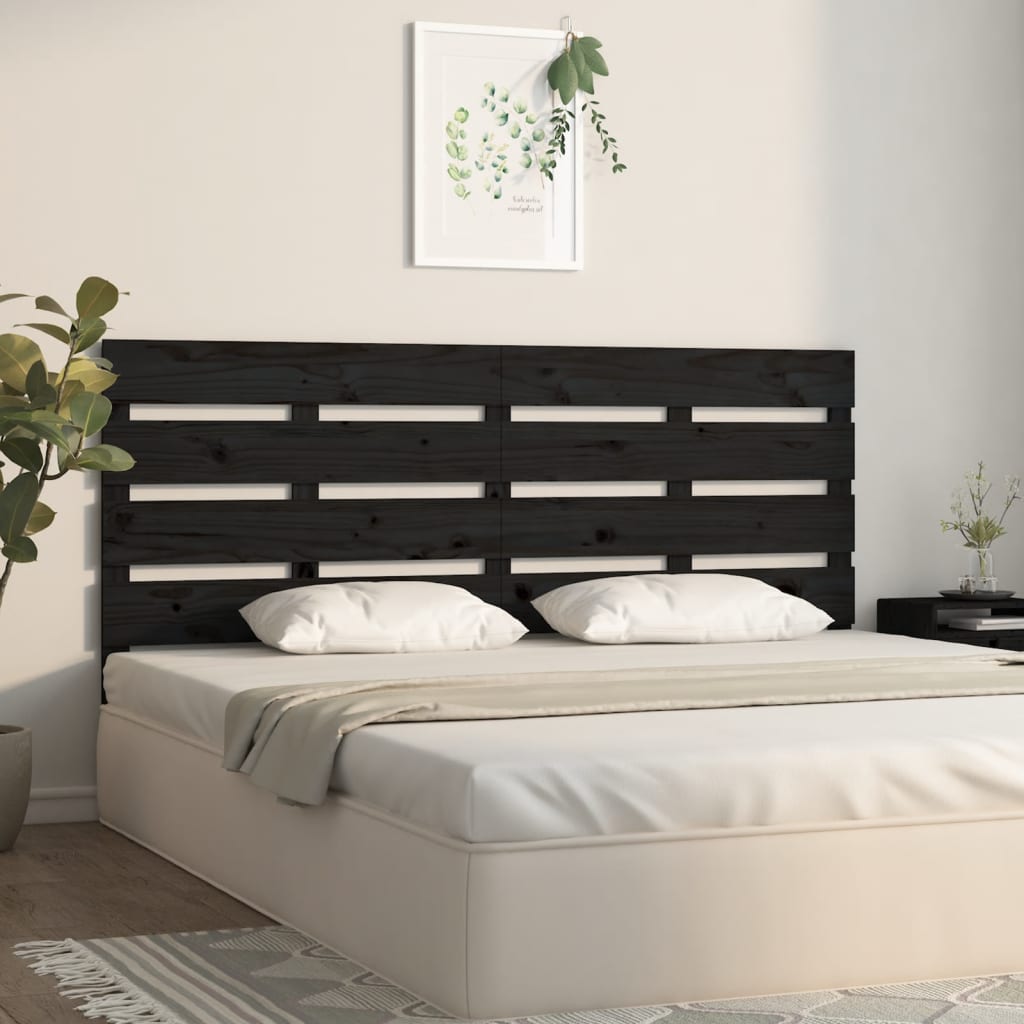 Headboard Black 150x3x80 cm Solid Wood Pine