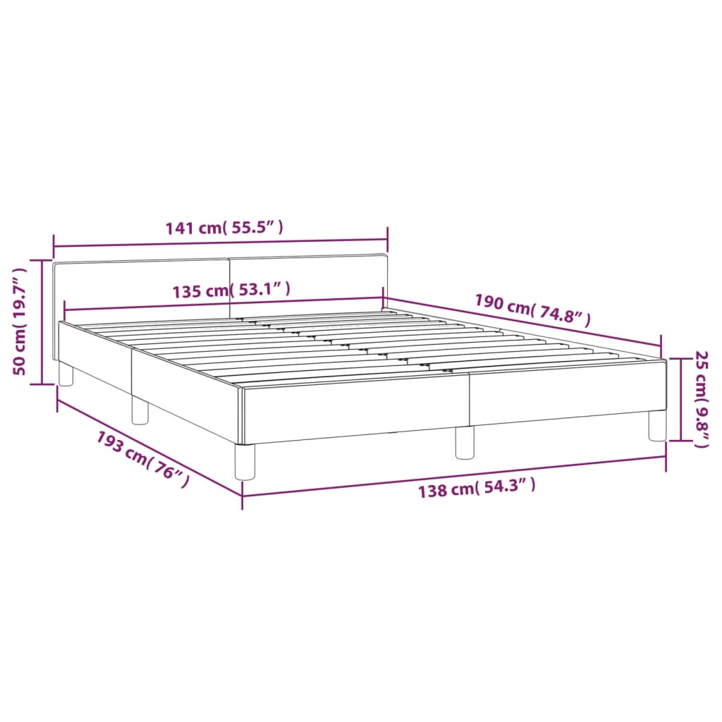 Bed Frame with Headboard Black 137x187 cm Double Fabric