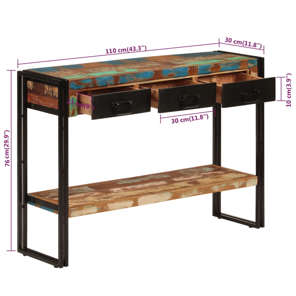 Console Table 110x30x76 cm Solid Wood Reclaimed