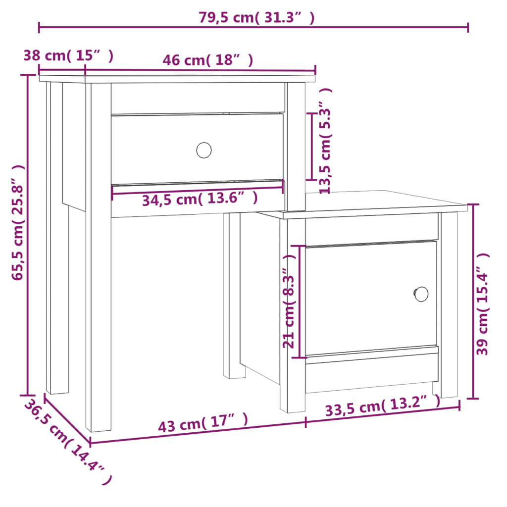 Bedside Cabinet 79.5x38x65.5 cm Solid Wood Pine