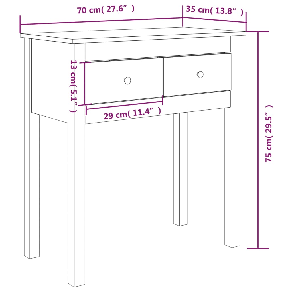 Console Table 70x35x75 cm Solid Wood Pine