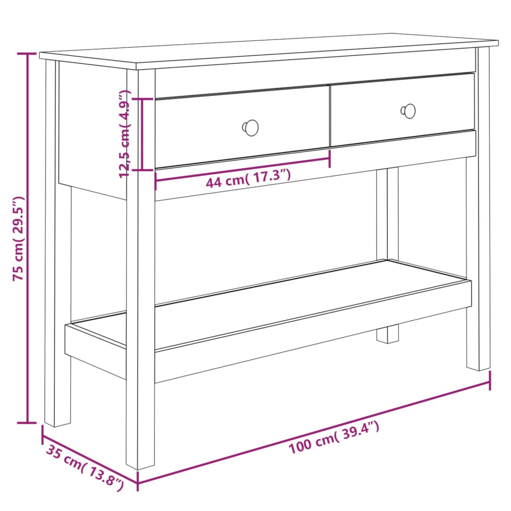 Console Table 100x35x75 cm Solid Wood Pine