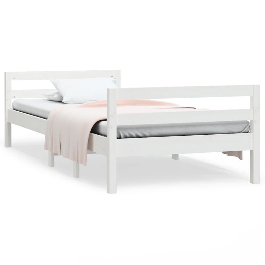 Bed Frame White 92x187 cm Single Size Solid Wood Pine