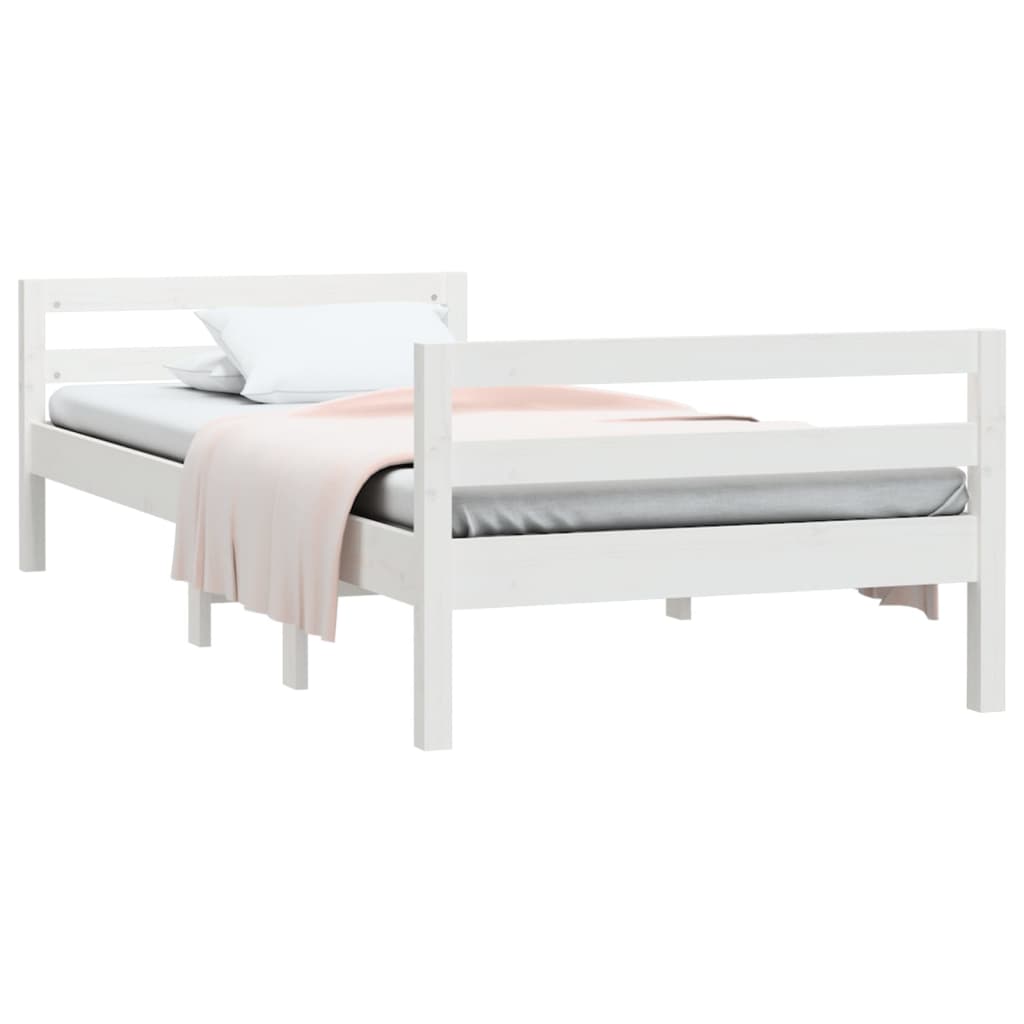 Bed Frame White 92x187 cm Single Size Solid Wood Pine