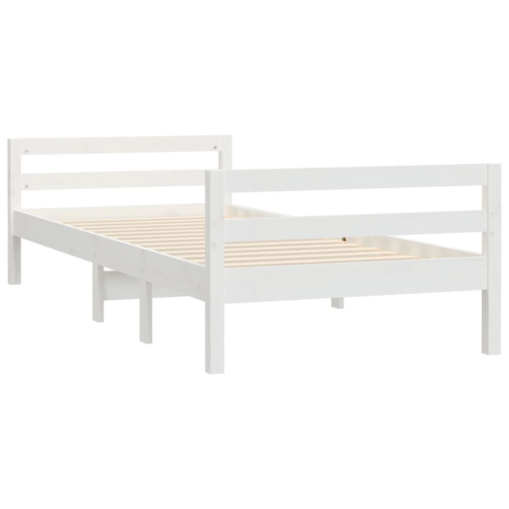 Bed Frame White 92x187 cm Single Size Solid Wood Pine