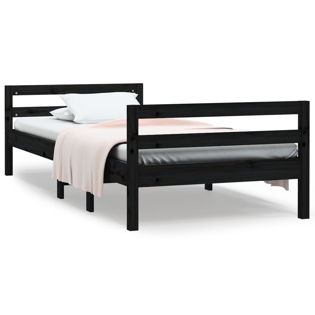 Bed Frame Black 92x187 cm Single Size Solid Wood Pine