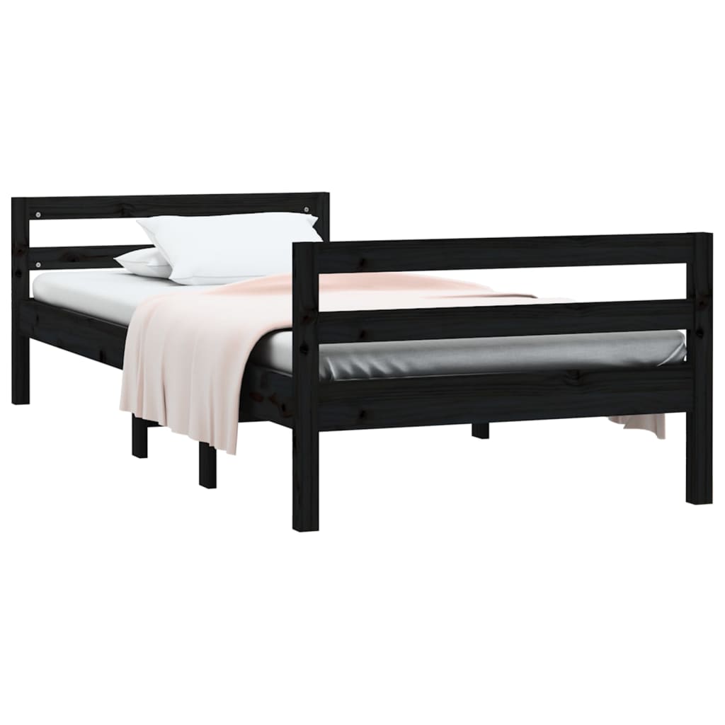 Bed Frame Black 92x187 cm Single Size Solid Wood Pine