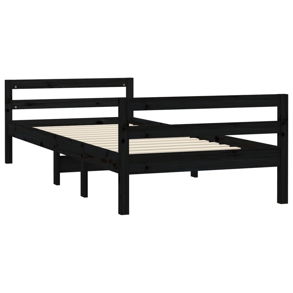 Bed Frame Black 92x187 cm Single Size Solid Wood Pine