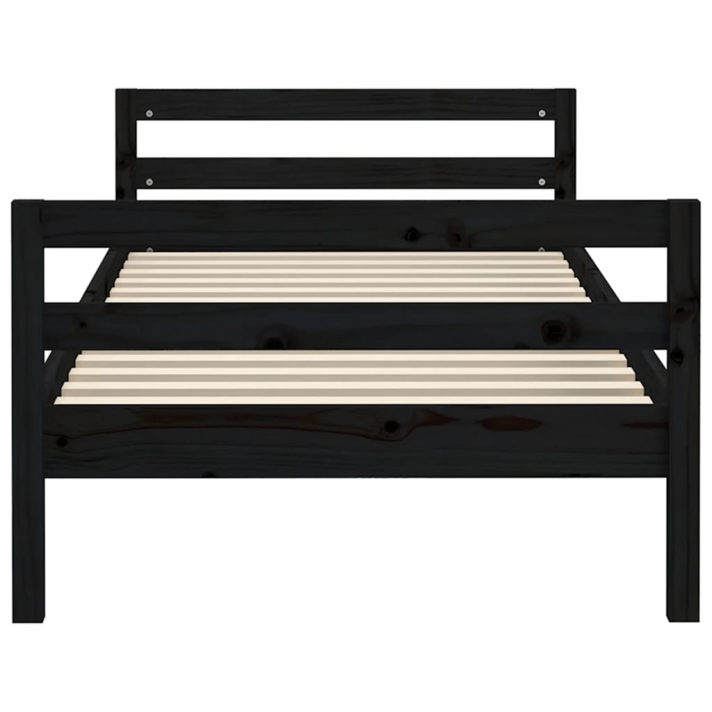 Bed Frame Black 92x187 cm Single Size Solid Wood Pine