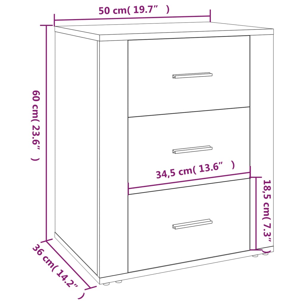 Bedside Cabinet High Gloss White 50x36x60 cm Engineered Wood