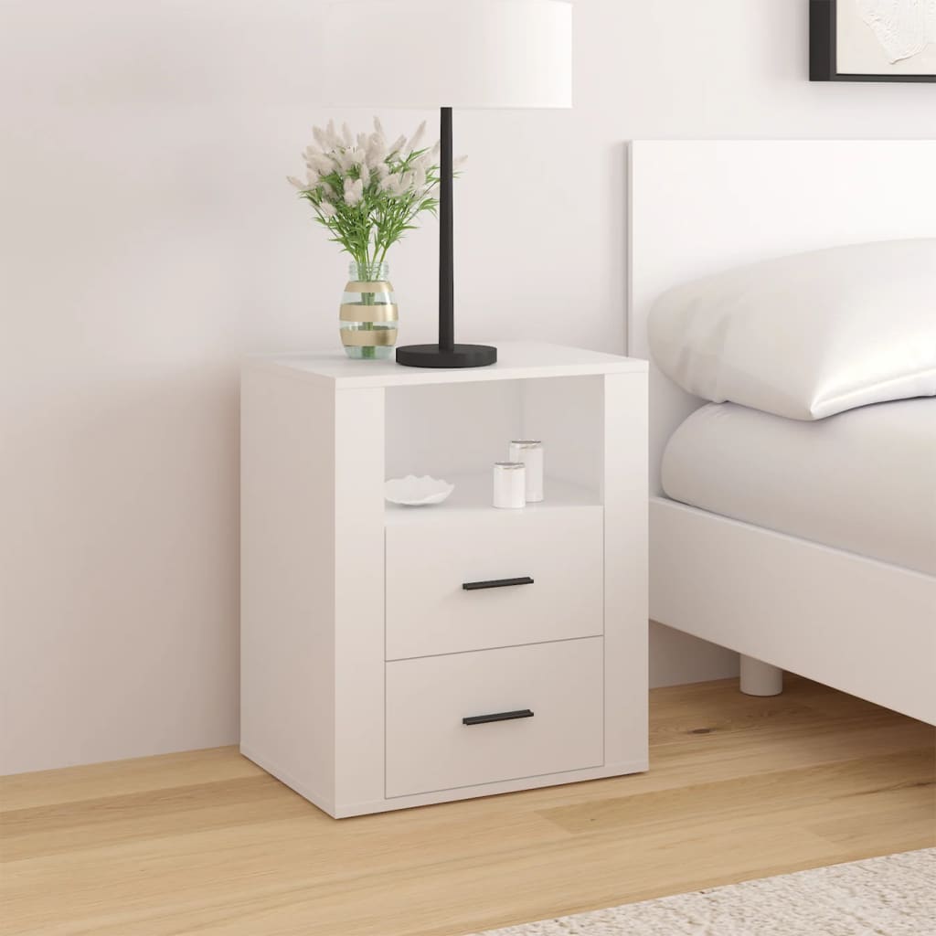 Bedside Cabinet White 50x36x60 cm Engineered Wood