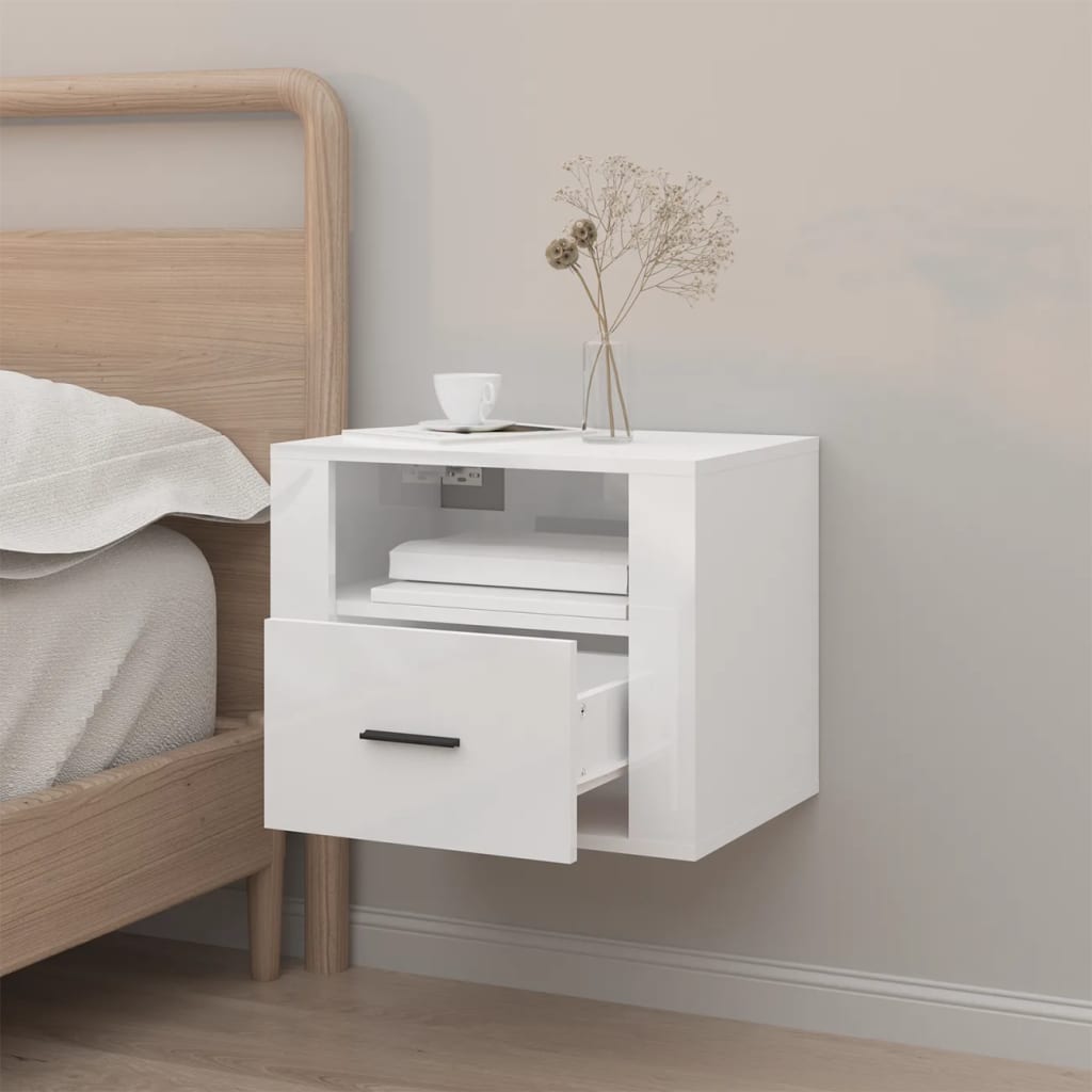 Wall-mounted Bedside Cabinet High Gloss White 50x36x40 cm