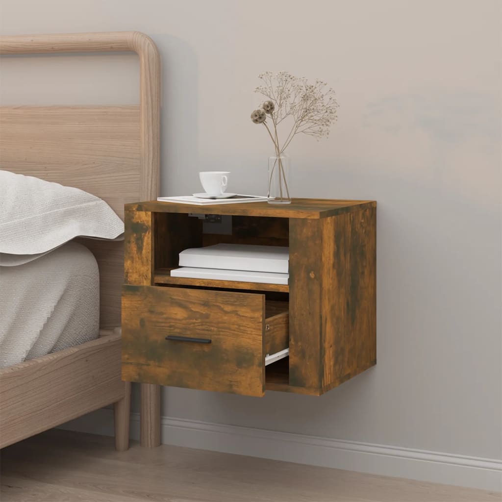 Wall-mounted Bedside Cabinet Smoked Oak 50x36x40 cm