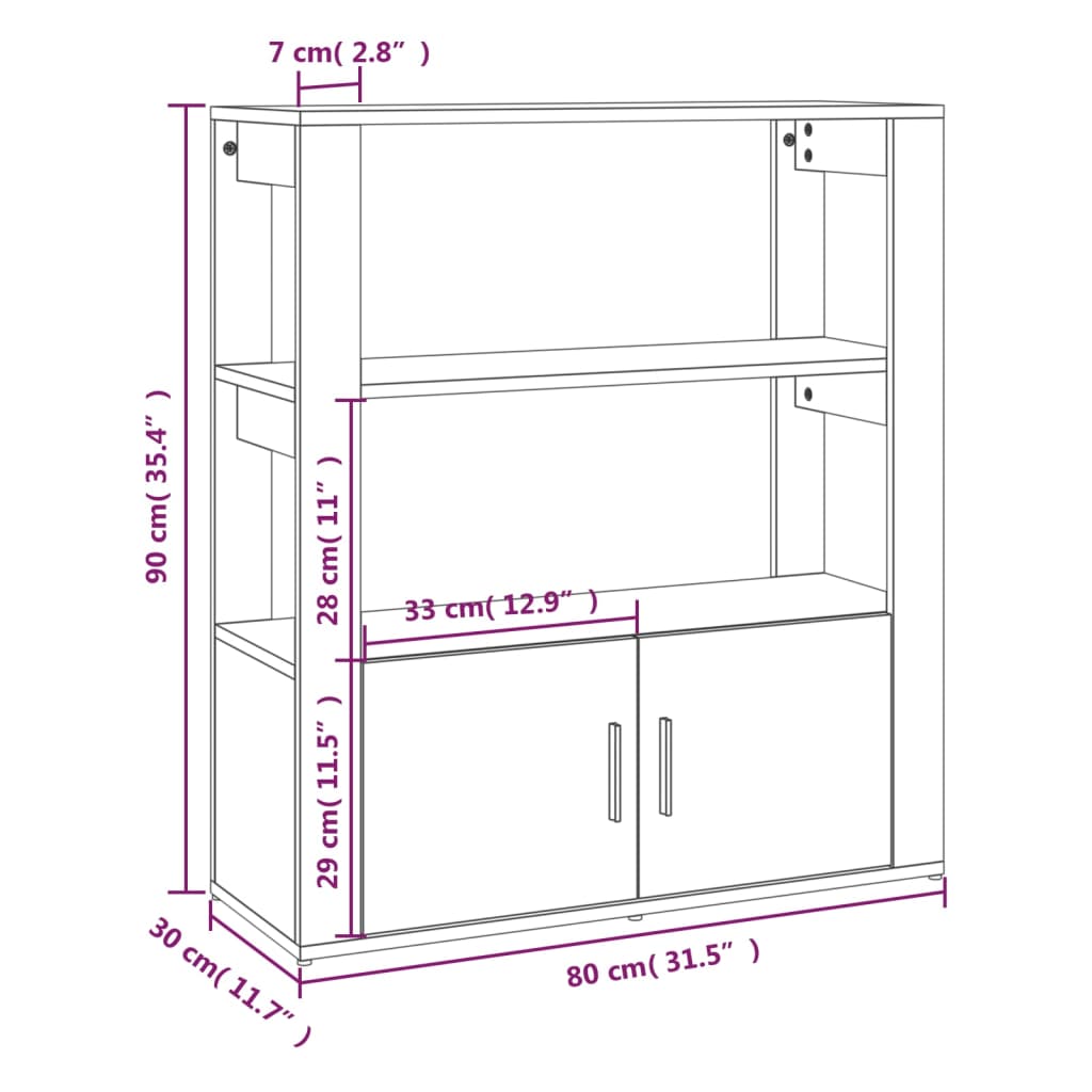 Sideboard High Gloss White 80x30x90 cm Engineered Wood