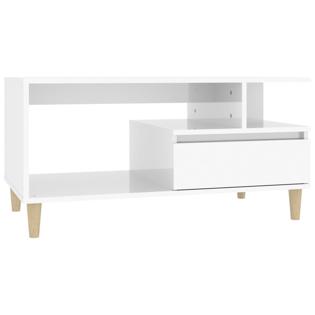 Coffee Table High Gloss White 90x49x45 cm Engineered Wood