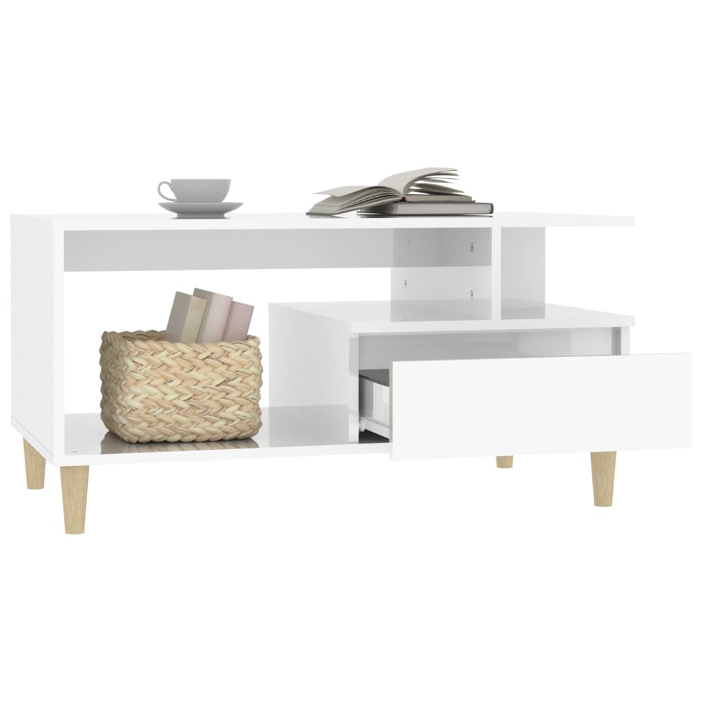 Coffee Table High Gloss White 90x49x45 cm Engineered Wood