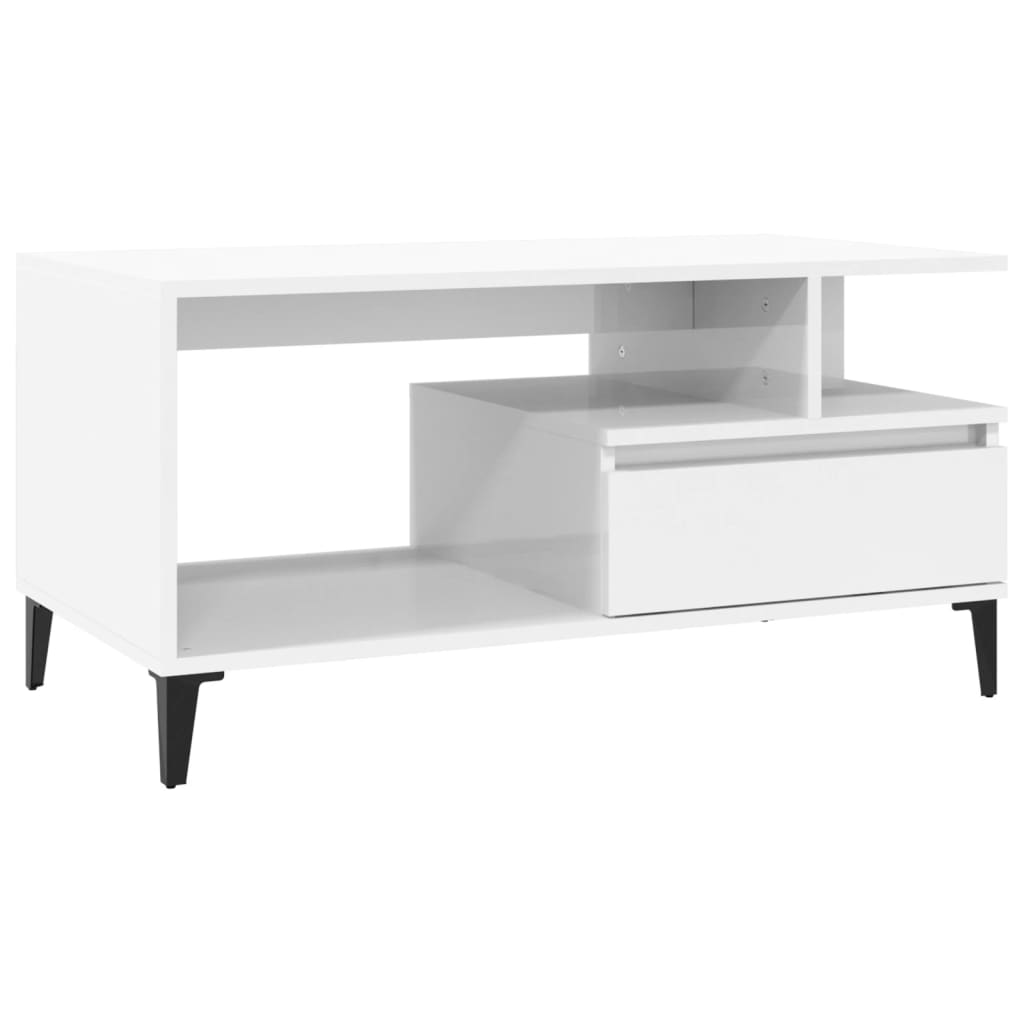 Coffee Table  High Gloss White 90x49x45 cm Engineered Wood