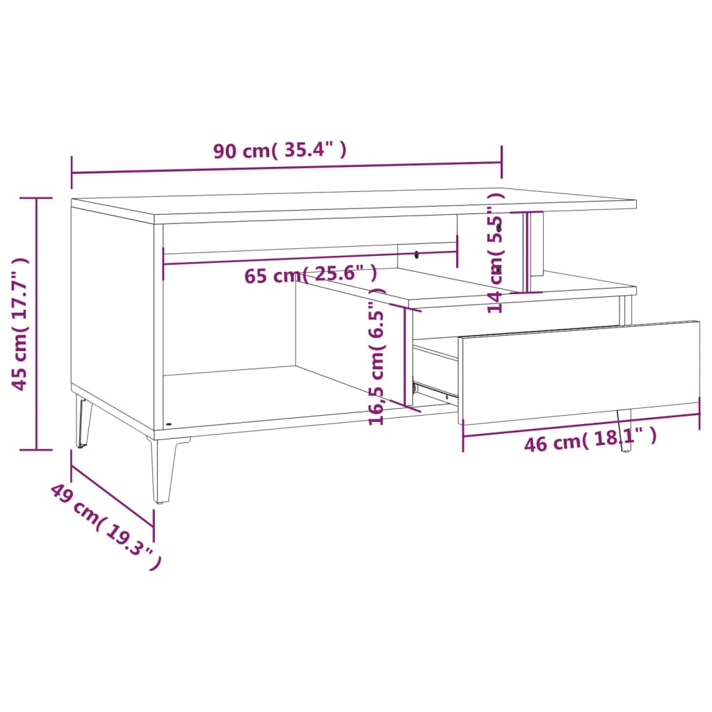 Coffee Table  Grey Sonoma 90x49x45 cm Engineered Wood