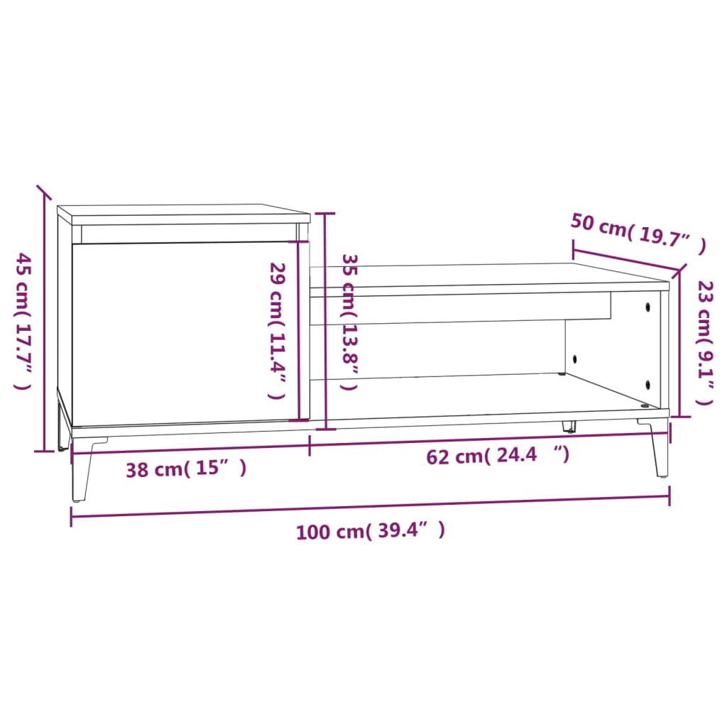 Coffee Table High Gloss White 100x50x45 cm Engineered Wood